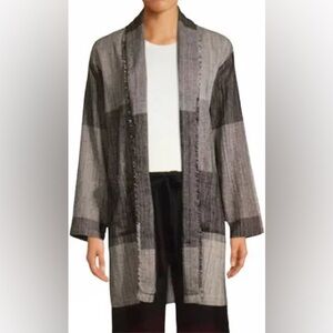 Eileen Fisher Black and White Textured Plaid Oversized Open Front Jacket size M